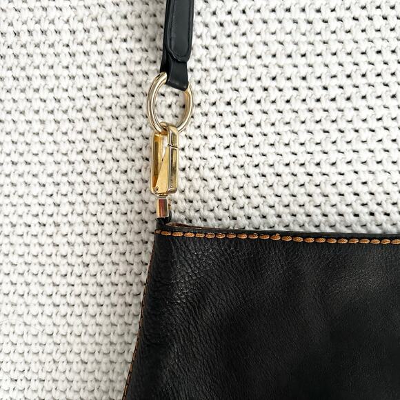 Plinio Visona Italy Black Leather Tan Stitch Shoulder Bag Animal Print Liner - Picture 3 of 10